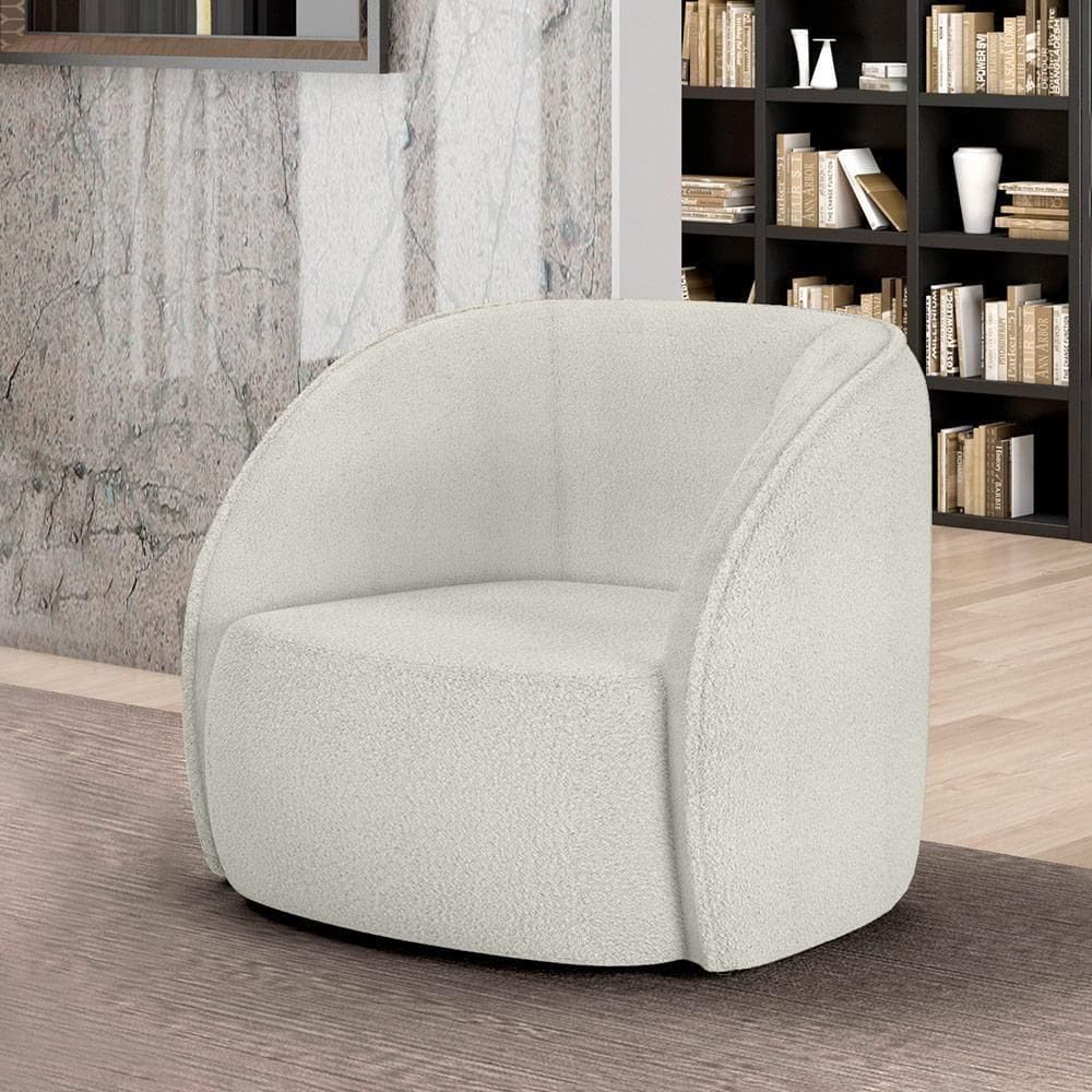 Poltrona Decorativa Sala De Estar Clarke Bouclê Offwhite G45 - Gran Belo