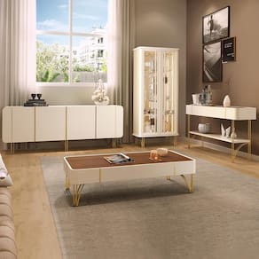 Conjunto 1 Cristaleira 1 Buffet 1 Mesa Centro 1 Aparador Texas/virginia/rennes Off White/castanho