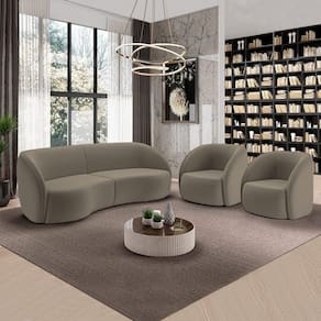 Conjunto Sofá Sala De Estar Bipartido 318cm E 2 Poltronas Clarke Veludo Castor G45 - Gran Belo