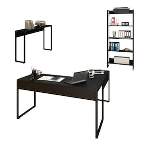 Conjunto Escritório 3 Peças Mesa Em L Estante E Aparador Studio Industrial M18 Preto - Mpozenato