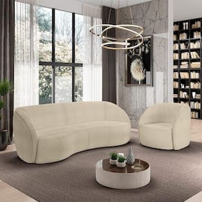 Conjunto Sofá Sala De Estar Bipartido 240cm E Poltrona Clarke Bouclê Bege G45 - Gran Belo