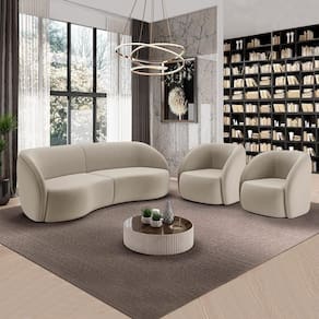 Conjunto Sofá Sala De Estar Bipartido 288cm E 2 Poltronas Clarke Veludo Bege G45 - Gran Belo