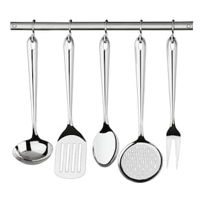 Jogo De Utensilios Tramontina Utility Em Aço Inox Com Suporte De Parede Acabamento Brilho 5 Peças