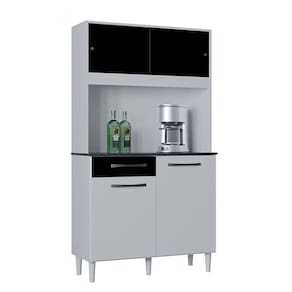 Kit Cozinha Grazi 4 Portas 1 Gaveta 90 Cm Poquema Branco/preto