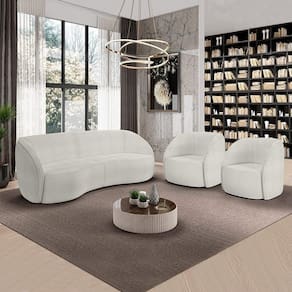 Conjunto Sofá Sala De Estar Bipartido 240cm E 2 Poltronas Clarke Bouclê Offwhite G45 - Gran Belo