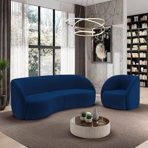 Conjunto Sofá Sala De Estar Bipartido 240cm E Poltrona Clarke Veludo Azul G45 - Gran Belo