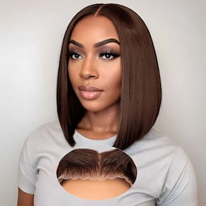 Peruca EAGERA Wear and Go, sem cola, cabelo humano, 35 cm, marrom chocolate