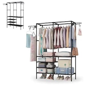 Arara Guarda Roupas Dobravel Com Cabideiro 6 Prateleiras Closet Sapateira Organizador
