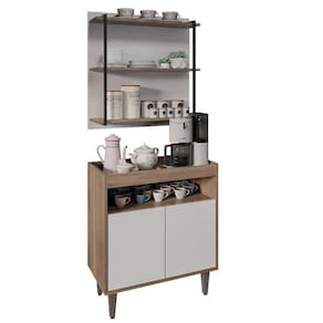 Aparador Cantinho Do Café E Painel 3 Prateleiras Flora M24 Freijó/branco - Mpozenato