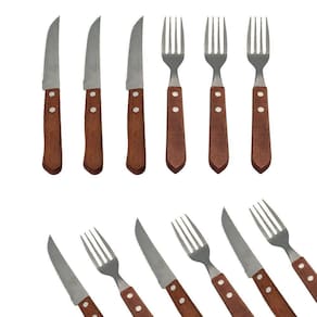 Conjunto De Garfo E Faca Inox 12 Peças - Wooden