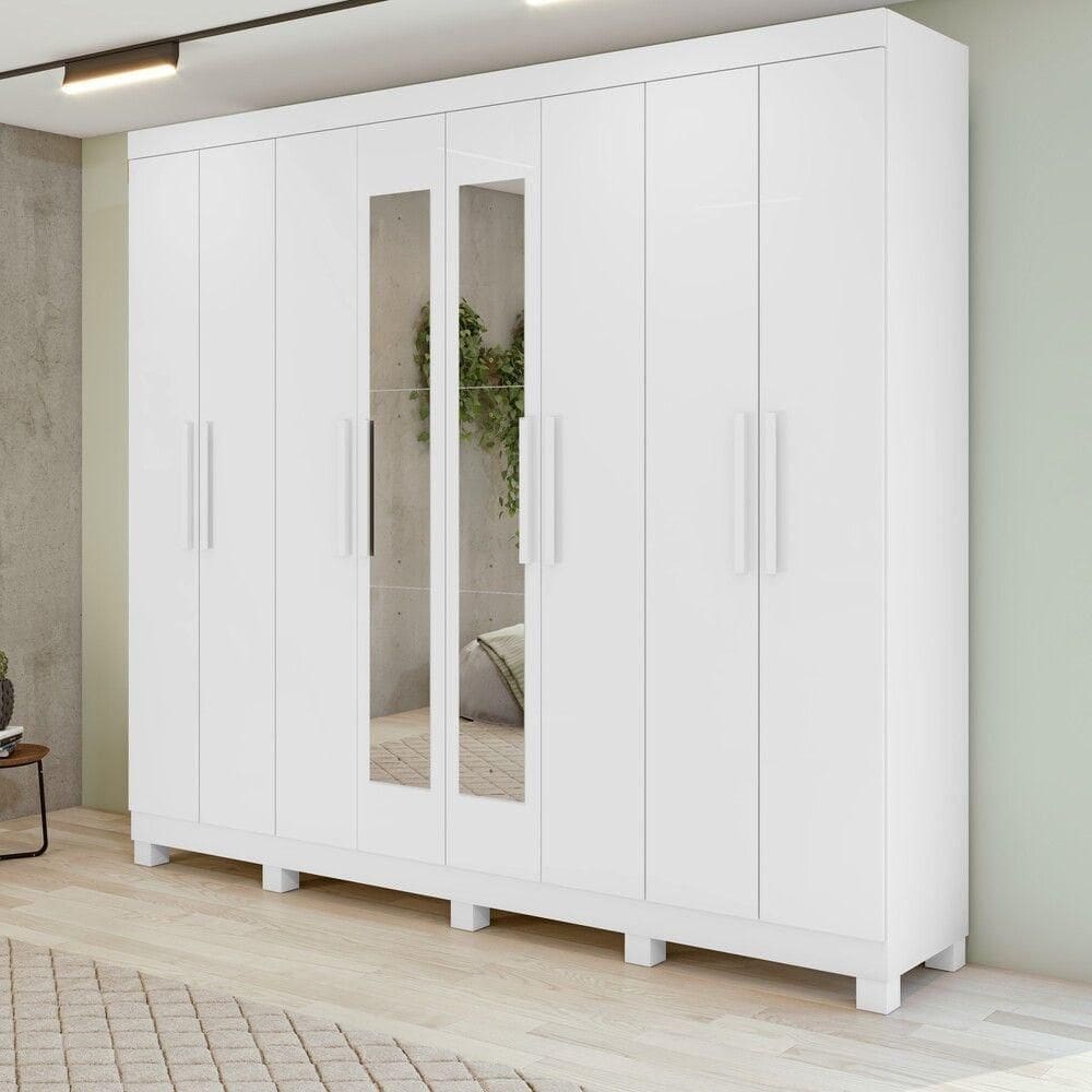 Guarda-roupa New Andara 8 Portas 4 Gavetas Com Espelho E Pés Branco