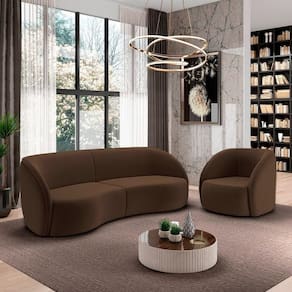 Conjunto Sofá Sala De Estar Bipartido 240cm E Poltrona Clarke Veludo Marrom G45 - Gran Belo