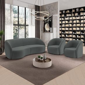 Conjunto Sofá Sala De Estar Bipartido 240cm E 2 Poltronas Clarke Veludo Grafite G45 - Gran Belo