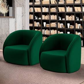 Kit 2 Poltronas Decorativas Sala De Estar Clarke Veludo Verde G45 - Gran Belo