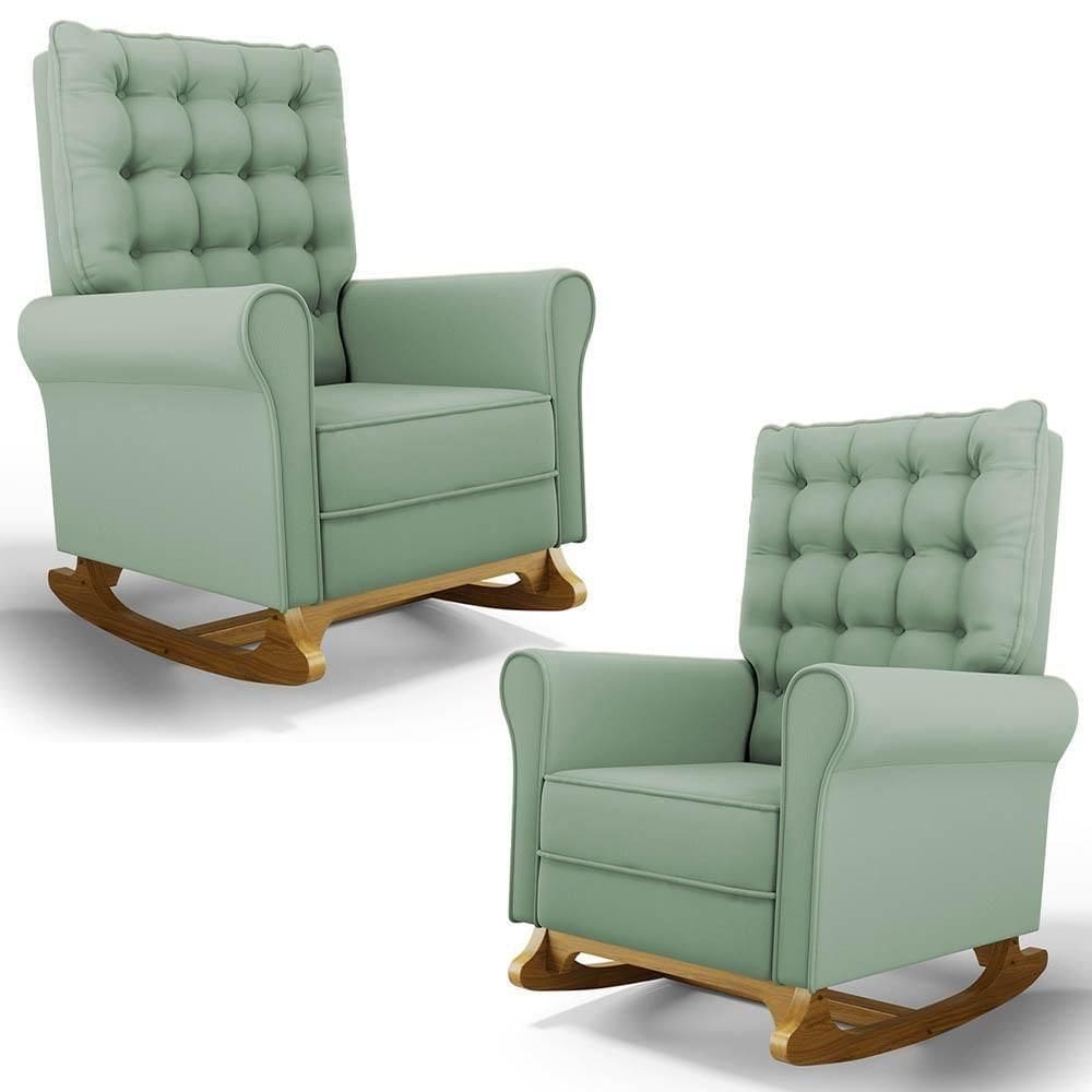 Kit 02 Poltronas De Amamentação Base Madeira Balanço Brenda G05 Veludo Verde - Mpozenato