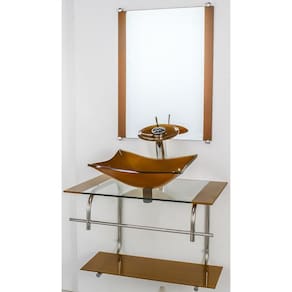 Gabinete De Vidro Banheiro Inox 60Cm Cuba Retangular Dourado