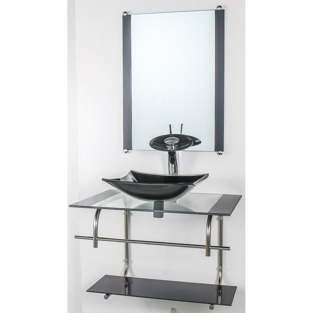 Gabinete De Vidro Banheiro Inox 60Cm Cuba Quadrada Preto