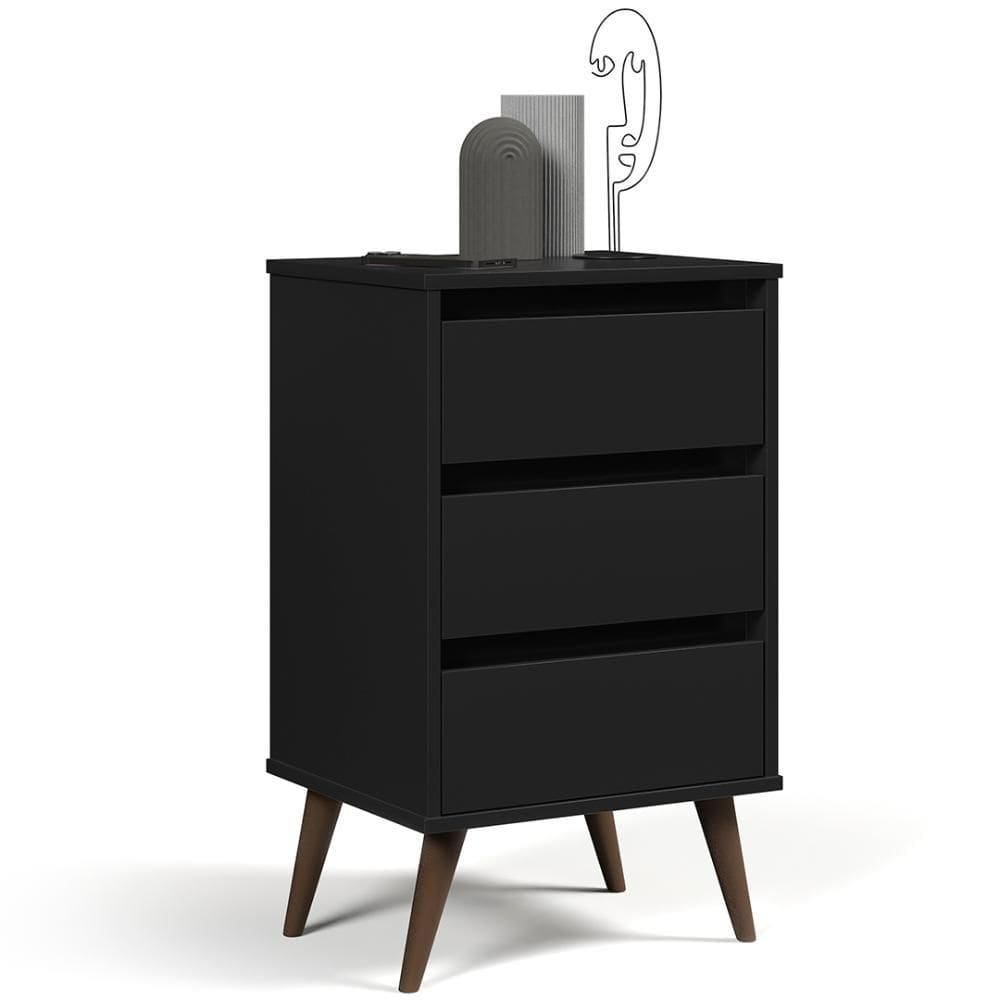Mesa De Cabeceira Pés Retrô 3 Gavetas 43cm Wood Preto - Ej Móveis