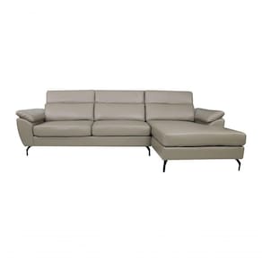 Sofá De Couro Hannover 3 Lugares Com Chaise Direita - Avelã
