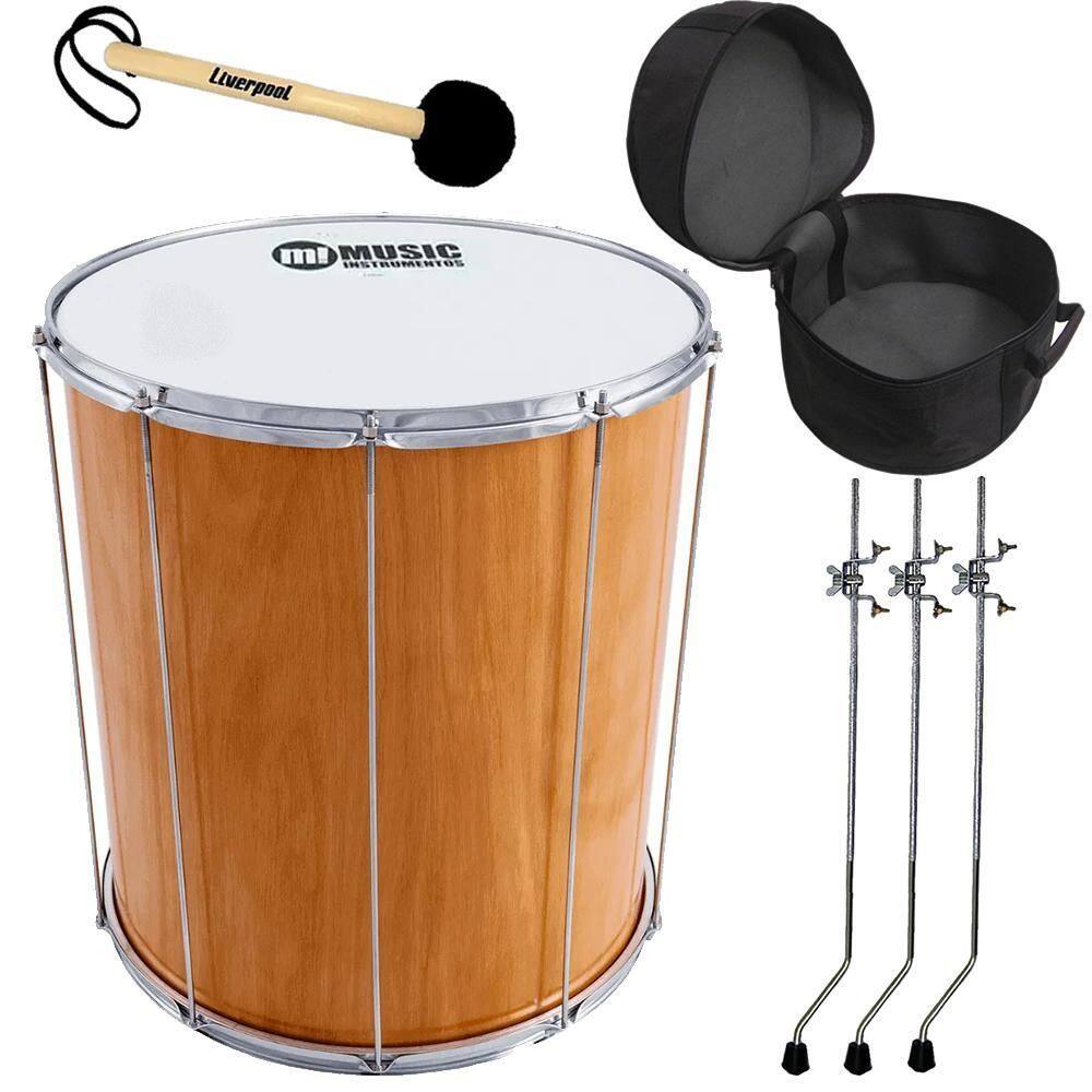 Kit Surdo Madeira Samba Music 60X18 Pele Animal Natural Capa
