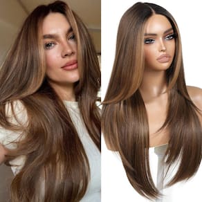 Peruca sem cola ENCOUNTERY Brown/Blonde Highlight 26" com franja