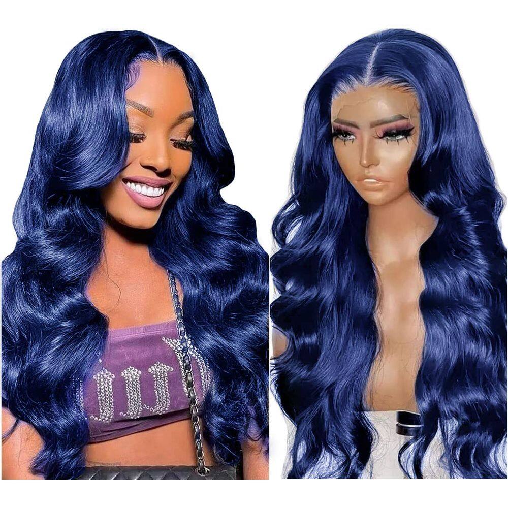 Perucas frontais de renda, pássaro colorido, azul royal, cabelo humano de 18 polegadas
