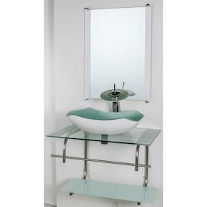Gabinete De Vidro Banheiro Inox 70Cm Cuba Abaulada Branco