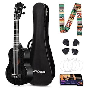 Ukulele preto AODSK Concert para iniciantes, 23 polegadas, Uke, com alça de nylon, 4 palhetas, presente de Natal