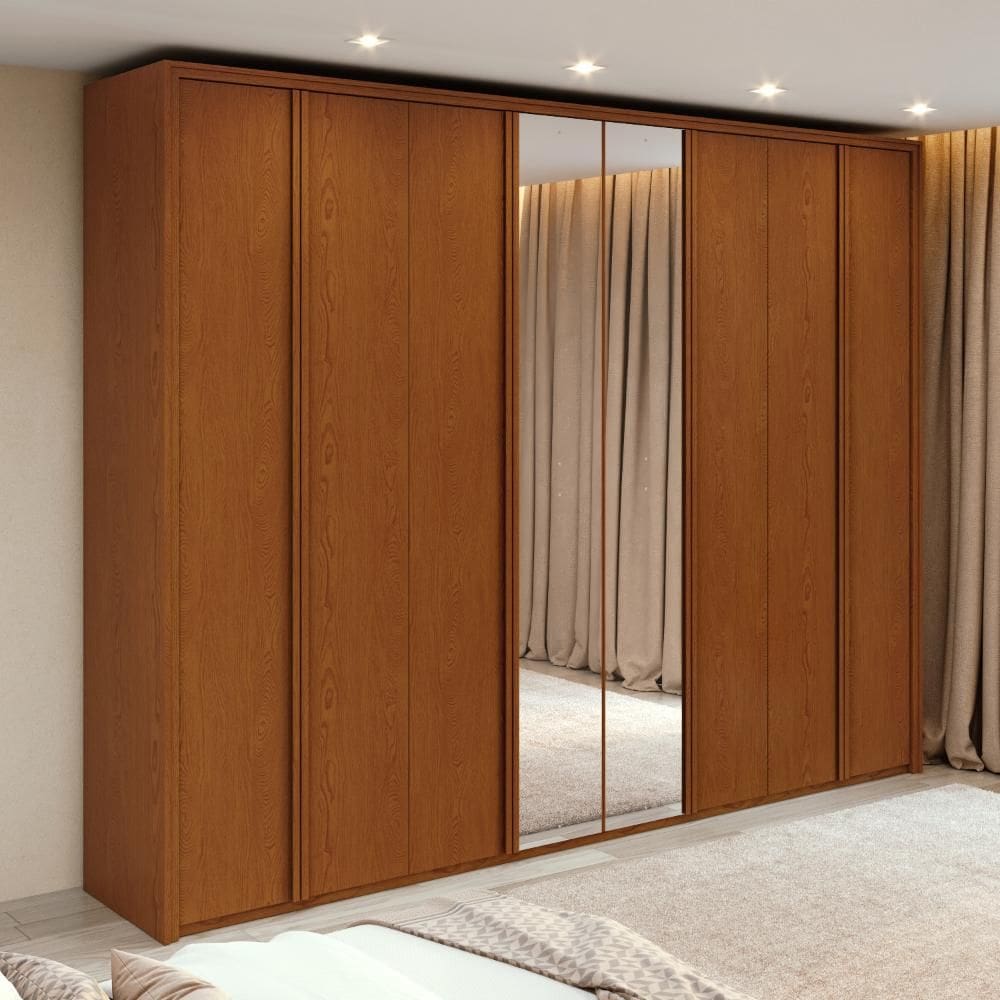Guarda-Roupa Casal 100% MDF 8 Portas Easy Glow com Espelhos Frassino