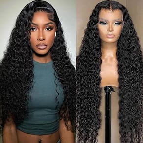 Perucas frontais de renda KVFCT Deep Wave 100% cabelo humano 22"