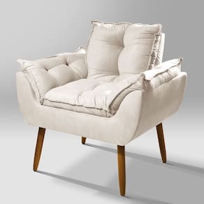 Poltrona para Sala Opala Pés Palitos Suede Bege - Vallisa Decor