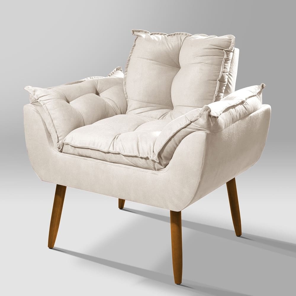 Poltrona Recepção Opala Pés Palitos Suede Bege - Vallisa Decor