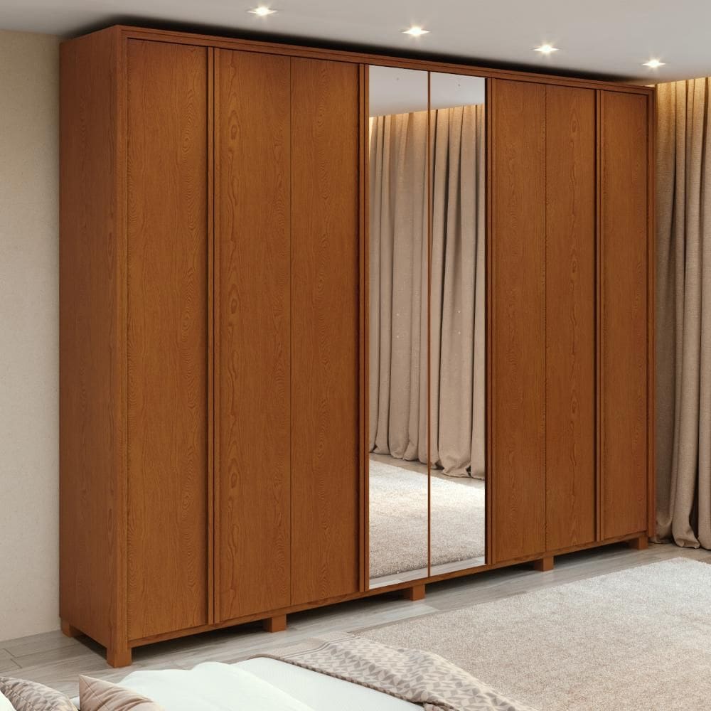 Guarda-Roupa Casal 100% MDF 8 Portas Easy Glow com Espelhos e Pés Frassino