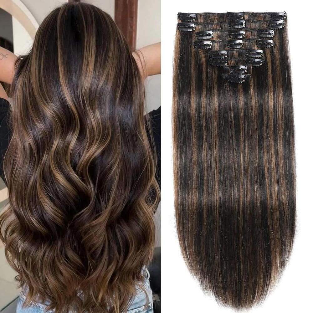 Extensões de cabelo FIPOHIRA Balayage Natural Preto a Castanho