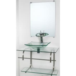 Gabinete Vidro Para Banheiro Inox 70Cm Cuba Quadrada Incolor