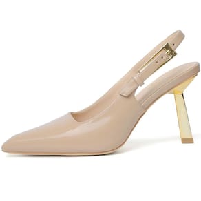Saltos RIBONGZ Slingback Nude para mulheres, salto alto de 9 cm