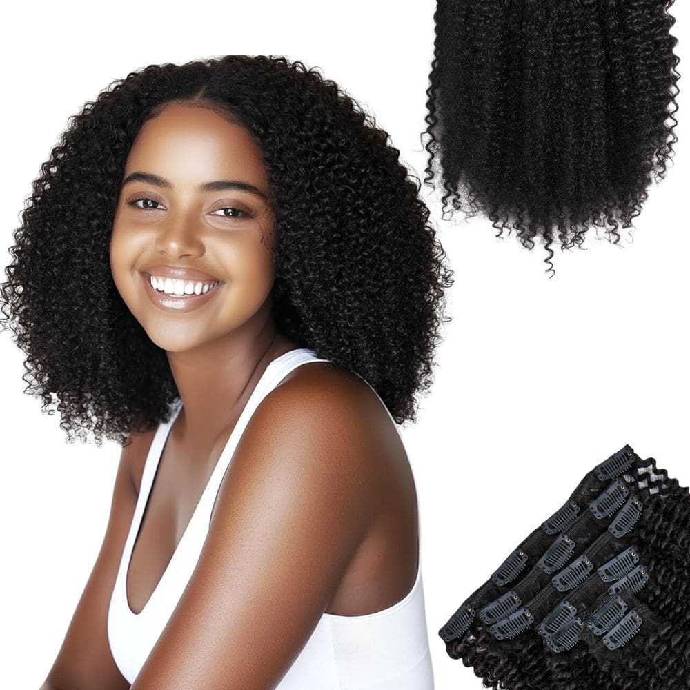 Extensões Clip In SIYUSI Afro Kinky Curly 100% cabelo humano