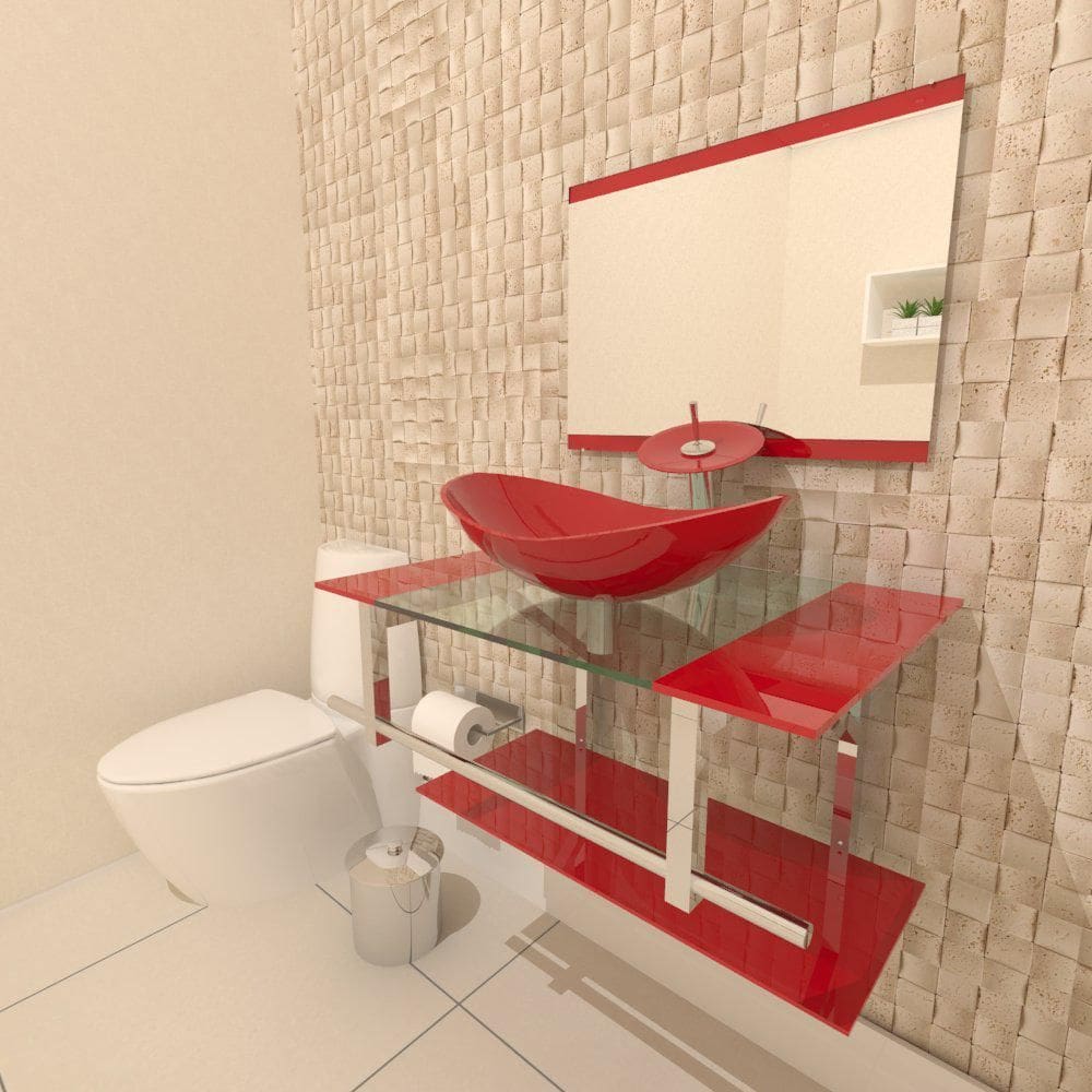 Gabinete De Vidro 70 Cm Iq Inox Com Cuba Oval - Vermelho