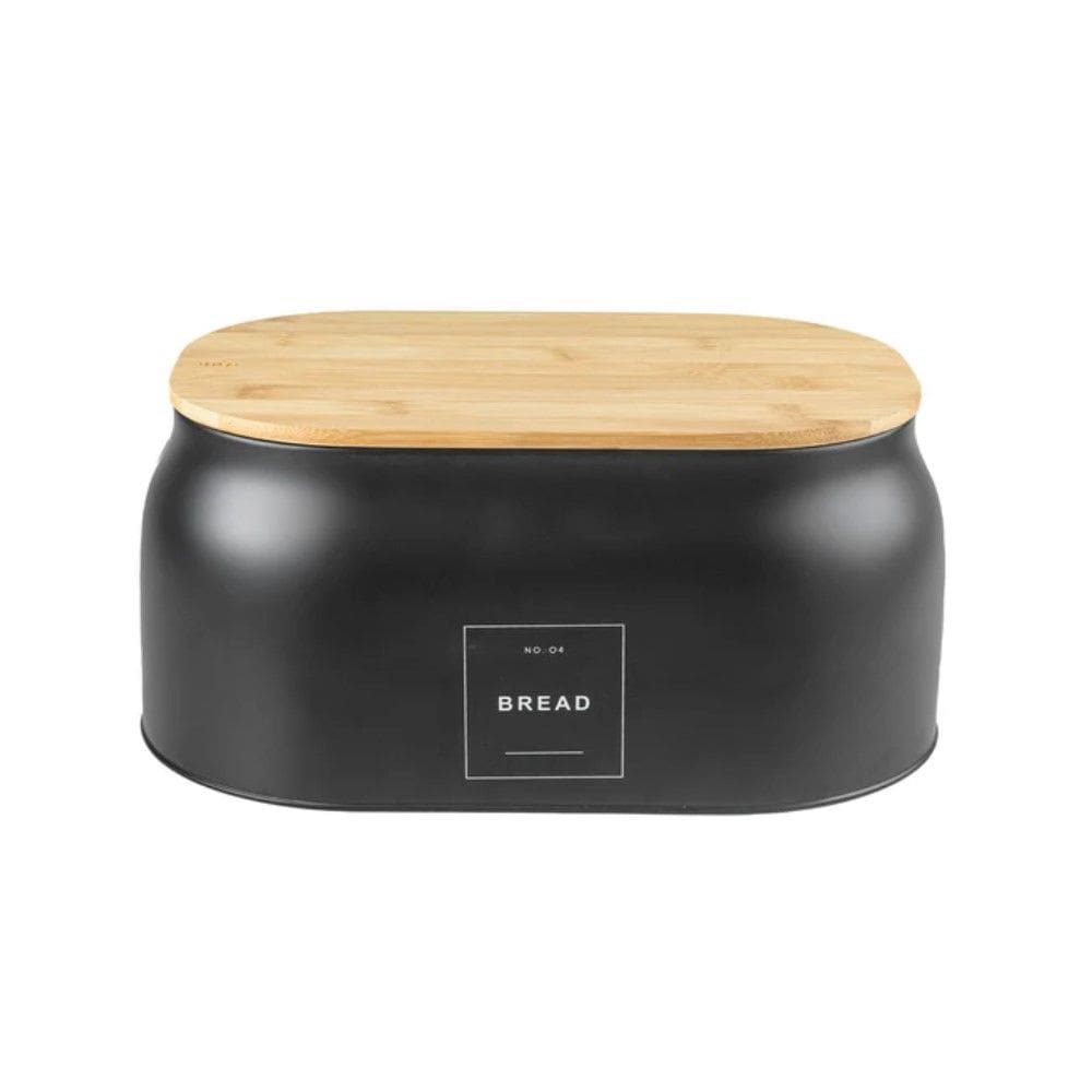 Porta Pão com Tampa Sense 33 x 23 x 16 cm Metal + Bambu Preto Ou