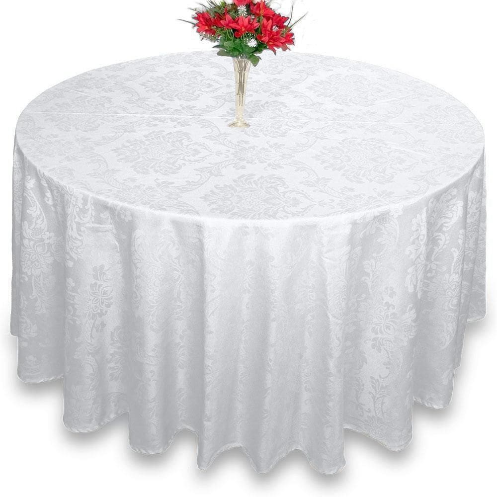 Toalha De Mesa Redonda Jacquard Branco 1,40M Festa Buffet