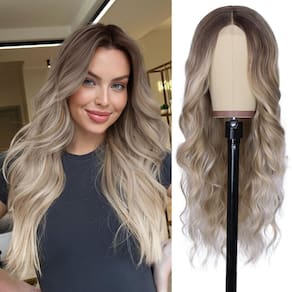 Peruca NAYOO Long Wavy Ombre Dirty Blonde sintética 66 cm para mulheres