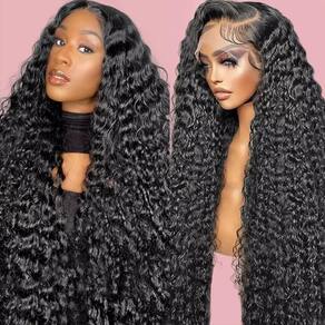 Perucas frontais de renda FIONAT FIONAT Deep Wave 76 cm de cabelo humano