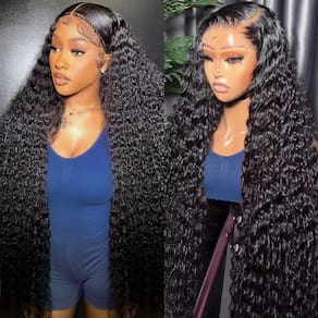 Perucas frontais de renda Thekeyisyou Deep Wave 28", cabelo humano