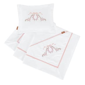Manta Bebê Com Almofada Bordada Flores 2 Pçs-Batistela Baby
