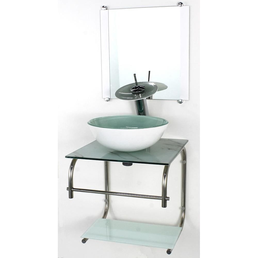 Gabinete 40Cm De Vidro Inox Cuba Redonda Marmore Branco