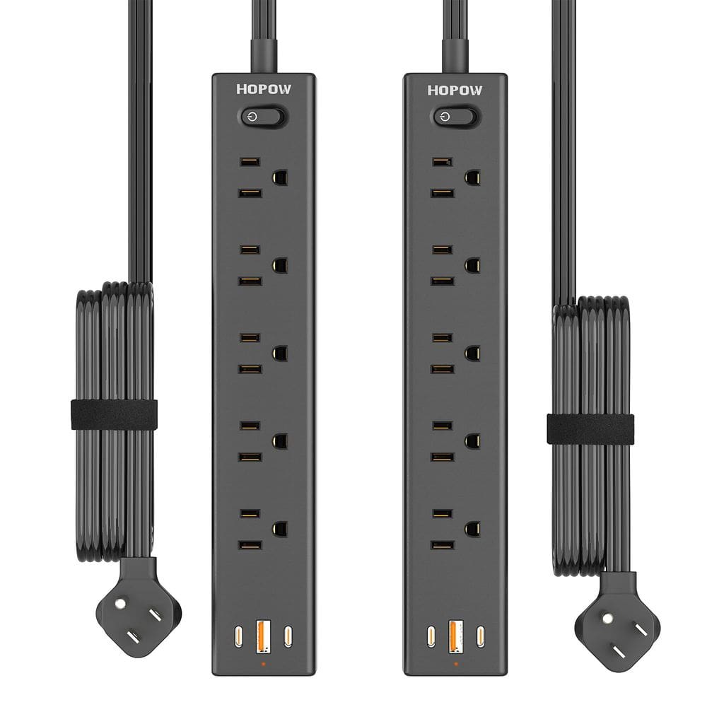 Protetor de sobretensão Power Strip HOPOW, pacote com 2, 10 pés com portas USB