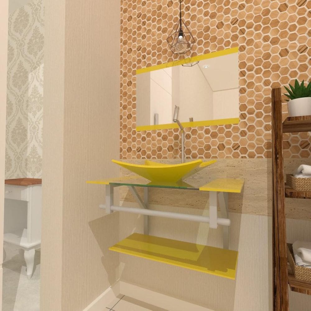 Gabinete De Vidro 60Cm Ac Com Cuba Retangular - Amarelo