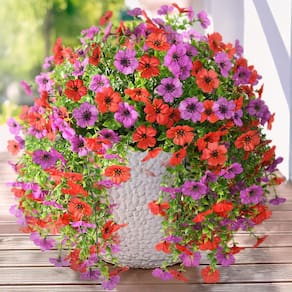 Flores artificiais penduradas Homsunny Daisy Silk 2 peças vermelhas e roxas