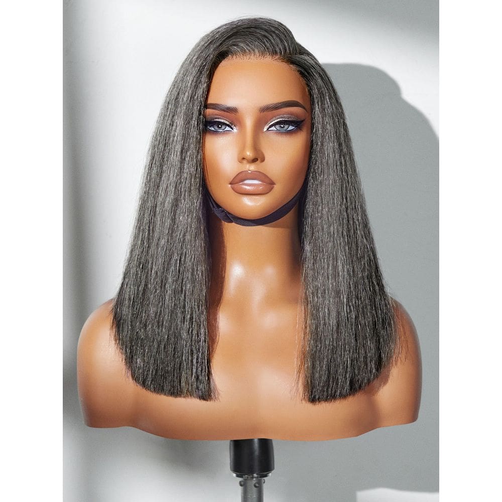 Peruca LUVME HAIR Grey Salt & Pepper Bob 35 cm, pré-cortada, sem cola