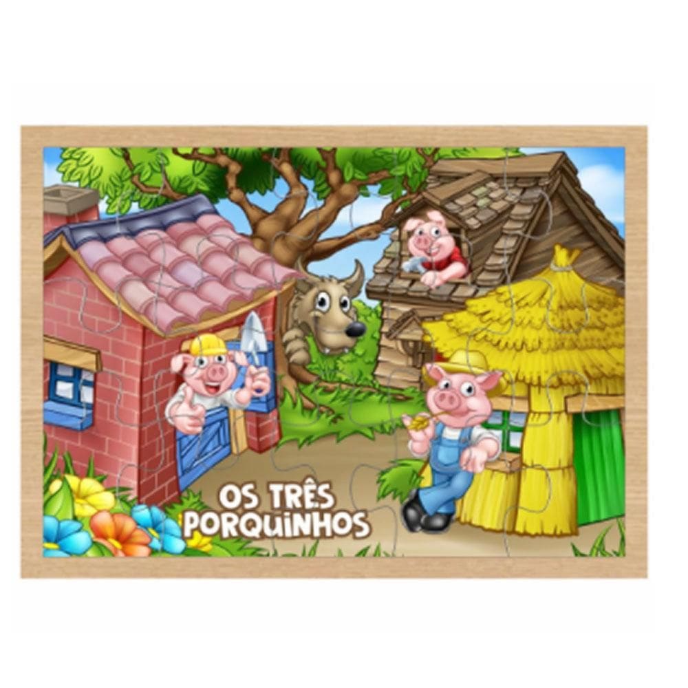 Quebra-cabeça Os Três Porquinhos em MDF 29x21x2cm